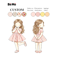 Nouvelle robe d'été pour fillettes, col rond, manches courtes, broderie de feuilles roses, robe décontractée pour enfants, robe tourbillonnante, OEM ODM personnalisé