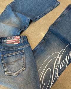 <span class=keywords><strong>Jeans</strong></span> Vintage Lavati con Stampa Serigrafica per Uomo, Alta Qualità, Skinny Personalizzati, Blu e Gamba Larga, Modello Svasato - Product Image 4