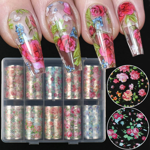 10 Rotoli <span class=keywords><strong>di</strong></span> Carta Transfer per Nail Art Estiva con Motivi Floreali, Rose e Cielo Stellato, Adesivi Decorativi per Manicure da Salone - Product Image 2