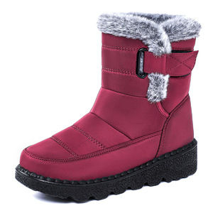 Bottes d'hiver imperméables pour femmes OEM ODM, doublure en fausse fourrure épaisse, sangle latérale réglable, semelle en caoutchouc antidérapante, tige en PU coupe-vent - Product Image 1