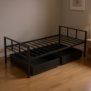 Letto singolo in metallo con contenitore e doghe, mobile per camera da letto - Product Image 2