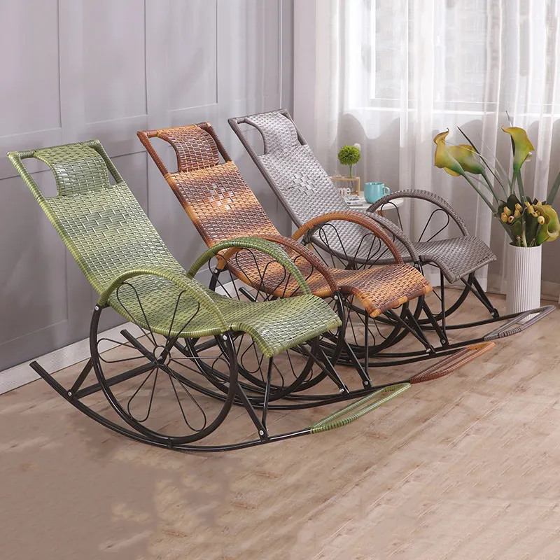 Açık veranda el yapımı dayanıklı bambu yatak odası mobilyası sallanan dinlenme Recliner çok amaçlı sandalye