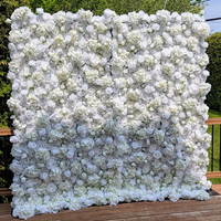 A06 Mur de fleurs personnalisé 5D 3D blanc enroulable tissu fleur mur mariage décor soie artificielle Rose fleur panneau toile de fond fleur mur