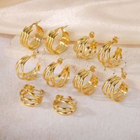 Pendientes de Aro Redondos Geométricos de Oro Hueco con Estructura en Capas, Duraderos y de Moda, Joyería para Uso Diario