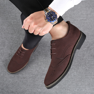 Men <strong>Suede</strong> Pu Brogue <strong>Oxford</strong> <strong>Shoes</strong> Lace-Up Round Toe Wingtip Perforated Low Heel Leather Sole British Business Casual <strong>Shoes</strong> Black - Product Image 2