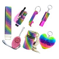 Ensemble d'accessoires de porte-clés de sécurité en gros Rhinestone Bling Spray Shell Pill Box Metal Self-Defence Keychain