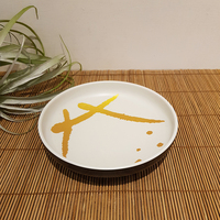 Assiette creuse ronde en mélamine de qualité supérieure avec motif élégant en feuille d'or, idéale pour le barbecue, le hot pot et la cuisine japonaise