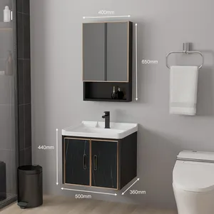 Tocador pequeño de aluminio con montaje en pared para baño, tocador moderno y resistente al agua, con lavabo