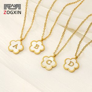 Zogxin Stainless Steel Flower Letter Necklace 18K Gold Plated Pendant With Alphabet For Gift Jewelry Women Fashion - Product Image 1