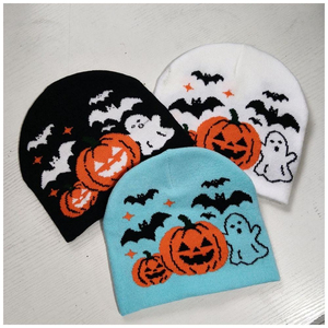 Gorro de punto jacquard de calabaza de <span class=keywords><strong>Halloween</strong></span> con bordado de calavera fantasma de terror, gorro de <span class=keywords><strong>disfraz</strong></span> para fiesta de invierno, logotipo personalizado, venta al por mayor - Product Image 1