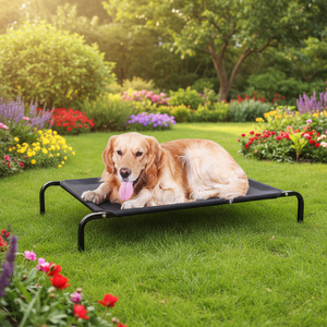Cama para Mascotas Elevada, Rectangular, de Tela Texlin Negra, con Tubo de Hierro, para Exteriores, Recreativa, Grande, Ventilada y Refrescante, Fabricada en China - Product Image 1