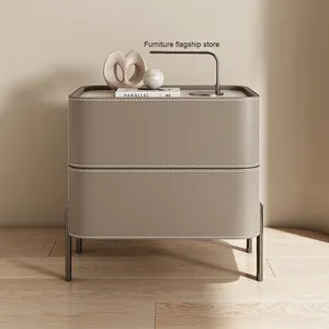 Mesita de noche de almacenamiento pequeña y creativa de lujo, sillín de cuero, nueva pizarra, madera maciza de gama alta, Internet, dormitorio de celebridades, estante para el hogar - Product Image 6