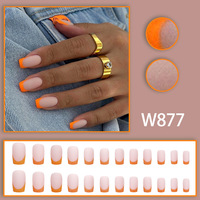 Ongles carrés orange néon, faux ongles à presser de taille moyenne, fabriqués à la machine en ABS, 24 pièces, ongles carrés mats à bout français de taille moyenne