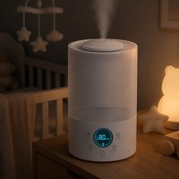 Humidificateur ultrasonique 4L, grand réservoir d'eau, double brumisation, 25W, économie d'énergie, faible bruit, affichage LED, commande tactile pour chambre à coucher et usage domestique
