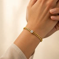 WANQI Vente en gros de bracelets personnalisés en acier inoxydable plaqué or 18 carats avec chaîne cubaine et zircon, bijoux de mode pour femmes