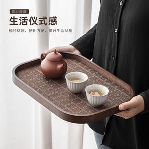Plateau en bois, petit style japonais, plateau à thé multifonctionnel, plateau rectangulaire pour infusion à sec, petite table à thé pour une personne. - Product Image 3