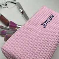 Pochette cosmétique en coton gaufré avec logo brodé personnalisé JOYSUN, sac à maquillage, cadeau de mariage, trousse de toilette multifonctionnelle