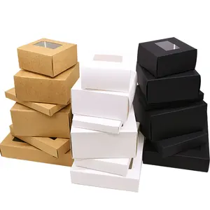 Small clear transparent window two grain kraft paper box square cake carton cupcake cup pastry box