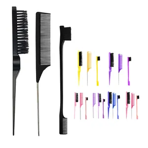 hot selling edge brush with custom logo packaging rat tail combs bulk gold rat tail comb steel pin and edge brush set