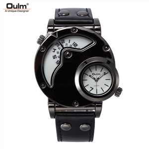 Montre à quartz pour homme, design unique, double fuseau horaire, bracelet en cuir décontracté, grande taille - Product Image 1