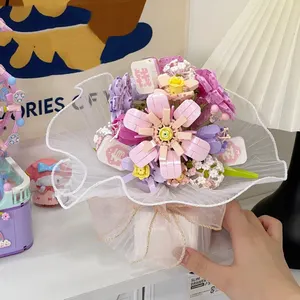 Fabrika DIY oyuncak yapı taşları Leg0 çiçek buket oyuncak yapı taşları sevgililer günü hediyesi için plastik çiçekler