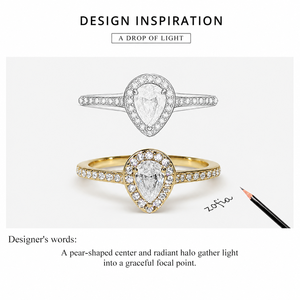 Pear Zircon Halo <b>Ring</b> Stainless <b>Steel</b> 14K Gold Vacuum Plated Pavé Shoulder Teardrop Statement <b>Ring</b> - Product Image 3