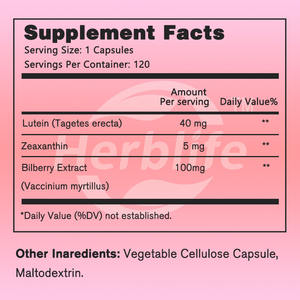 Vente chaude OEM - Personnalisable - Lutéine et zéaxanthine avec myrtille 120 capsules végétales - Soutien à la santé des yeux et de la vision - Product Image 2