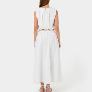 Ensemble deux pièces pour femme : haut court sans manches à col rond taille haute et jupe longue en mélange de lin - Product Image 5