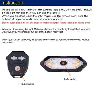 Vente en gros de feux arrière LED sans fil à télécommande, rechargeables par USB, étanches, clignotants de sécurité pour vélo - Product Image 6