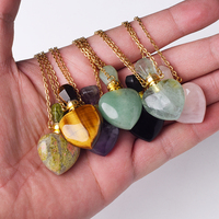 Collier Diffuseur de Parfum en Pierre Naturelle, Pendentif Cœur Cristal Guérison Reiki, Bouteille à Huiles Essentielles, Charmes pour Femmes