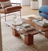 Table basse moderne en verre trempé et bois avec rangement multifonctionnel, portable et durable pour le salon