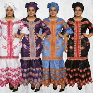 Robe Dashiki Abaya pour femme, grande taille, respirante, imprimée numériquement, avec broderie africaine, dentelle et patchwork, style Moyen-Orient, et foulard - Product Image 3