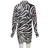 Robes Mini Formelles d'Été Tendance 2026 à Col Revers et Manches Longues, Taille Haute, Imprimé Animal, en Dentelle Tissée Spandex