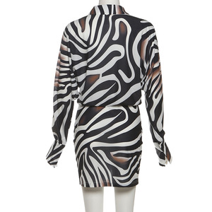 Abiti Formali Estivi <span class=keywords><strong>Mini</strong></span> a Maniche Lunghe con Collo a Risvolto e Stampa Animalier in <span class=keywords><strong>Pizzo</strong></span> Elasticizzato Intrecciato a Vita Alta, Tendenza 2026 - Product Image 4