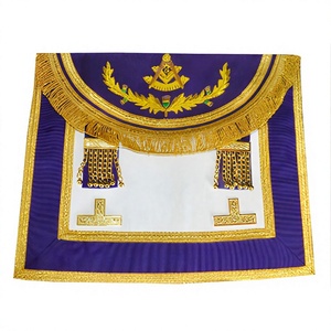 Tablier artisanal Master Mason violet broderie or niveaux d'or - Product Image 1