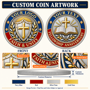 Monedas de Desafío Religiosas Personalizadas con Cruz Grabada en 3D y Escudo Esmaltado en Azul y Rojo, Regalo de Aniversario para la Iglesia - Product Image 4