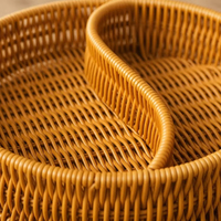 Plateau rond à 2 compartiments en imitation rotin tissé à la main, plateau de service divisé en forme de S, idéal pour les collations et le rangement de bijoux, directement de l'usine