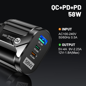 อะแดปเตอร์ชาร์จเร็วรุ่นใหม่ 58W 2 พอร์ต Type C 1 พอร์ต USB ชาร์จเร็ว 20W PD รองรับ QC3.0 18W สำหรับ iPhone Samsung - Product Image 4