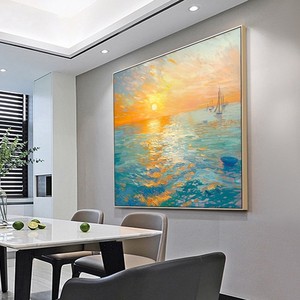Peinture à l'huile soleil levant sur toile, art abstrait 3D fait main, décoration paysagère pour salon et mur de canapé - Product Image 3