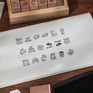 Ensemble de 18 tampons en bois de hêtre pour la vie quotidienne, la décoration de journaux et de carnets DIY, matériel de décoration, boîte en bois pour tampons - Product Image 2