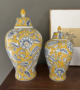 Jarrón <span class=keywords><strong>de</strong></span> Jengibre Chinoiserie, Hecho a Mano y Pintado, Jarrón <span class=keywords><strong>de</strong></span> Porcelana Amarillo Ailsun, Hermoso Jarrón <span class=keywords><strong>de</strong></span> Jengibre <span class=keywords><strong>Talavera</strong></span> - Product Image 1