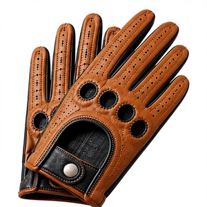 Gants de conduite thermiques imperméables en coton et cuir véritable pour hommes et femmes, compatibles avec les écrans tactiles, respirants, doublés, antidérapants, pour l'hiver, la voiture et le vélo - Product Image 1