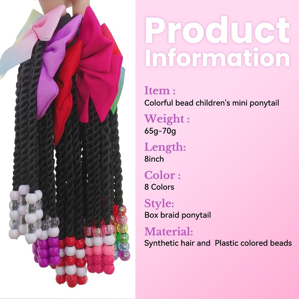 12 Strands/pc Synthetic Hair Braid Twist Hair Kid Ponytail with Bowknot with Colorful Beads for Kids Party Hair Accessories