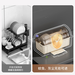 Dish And Chopstick Storage Box Square Flip Top Lidded Drainer For Kitchen Tableware Plates Bowls - Product Image 4