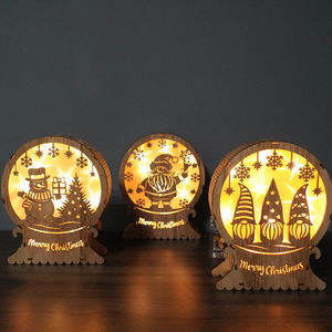 DAMAI <b>LED</b> <b>Light</b> up Christmas Wooden Ornaments <b>Tree</b> Santa Snowman Luminous Christmas Ornaments Table Wood Christmas Decorations - Product Image 2