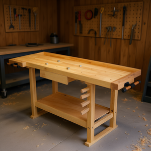 Banc de travail en bois de 55 pouces avec jeu de pinces pour atelier, garage, usage domestique - Product Image 2