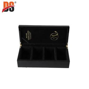 DS Brand Handmade High Glossy <b>Black</b> Hot Stamping 4 Compartments Rectangle Tea Bag Can Packaging <b>Box</b> Organizer Wooden Tea <b>Box</b> - Product Image 1
