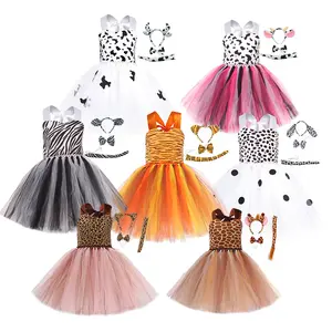 Halloween động vật thế giới bò hổ cô gái ăn mặc Lưới ăn mặc thanh lịch bò in cô gái váy