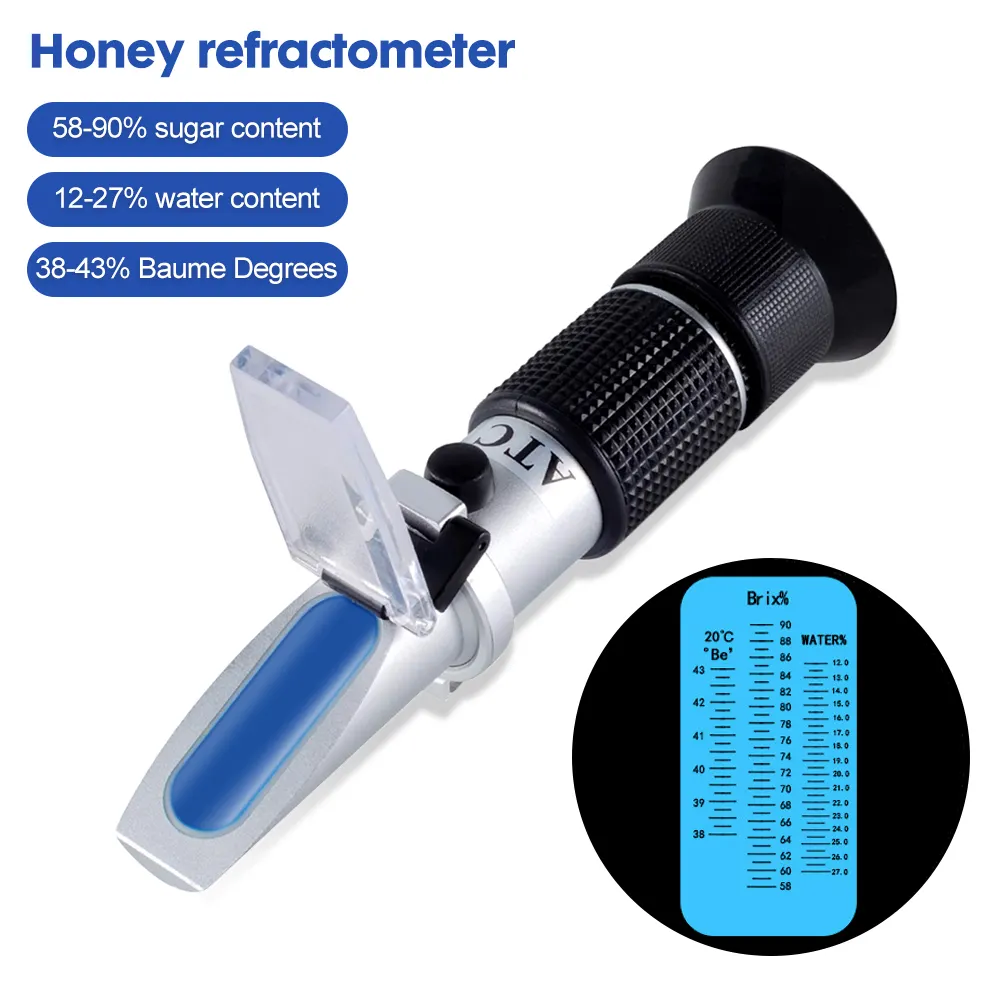 Draagbare Honingtester Refractometer 58 ~ 92% Brix / 38-43 Be '(Baume) /12-27% Water Brix Meter Refractometer