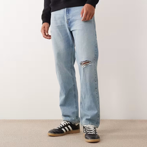 Nouvelle Arrivée 2026 – Jean Baggy Streetwear Bleu Clair pour Homme, Taille Haute, Coupe Droite, Idéal au Quotidien - Product Image 1
